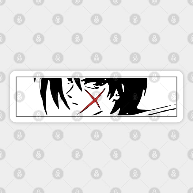 RK3 Kenshin Himura Red Sword Scar from Samurai X Remake / Rurouni Kenshin Meiji Kenkaku Romantan Cool Minimalist Vector Anime Eyes Characters x Animangapoi August 2023 Sticker by Animangapoi